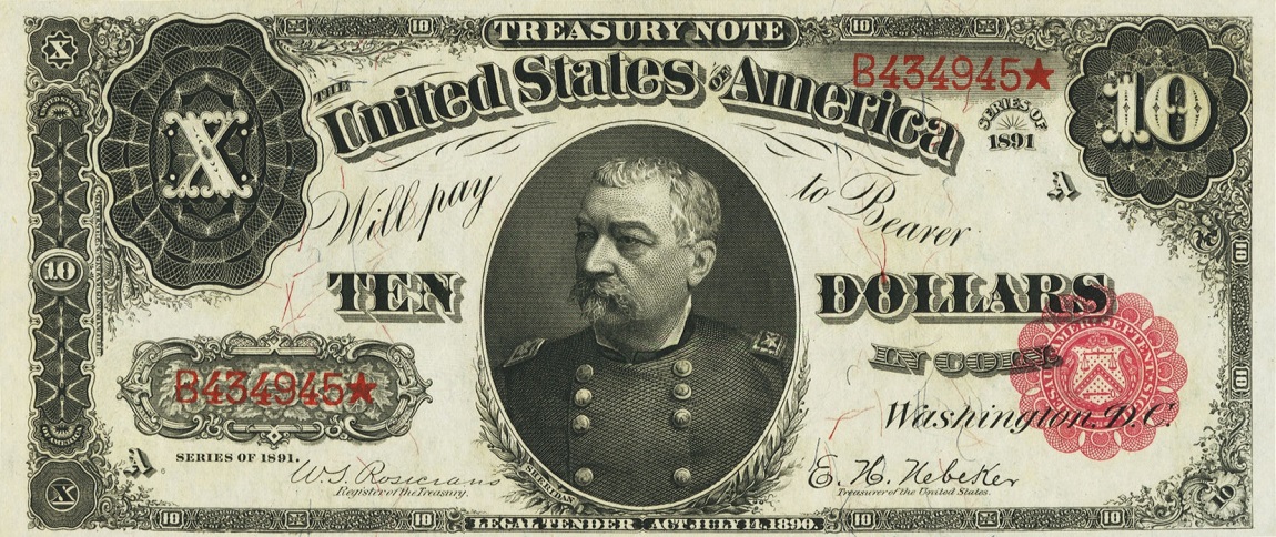 Front of United States p354: 10 Dollars from 1891