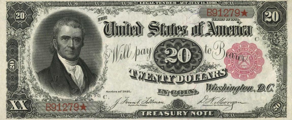 Front of United States p355: 20 Dollars from 1891