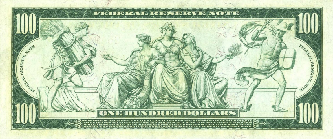 Back of United States p363a: 100 Dollars from 1914