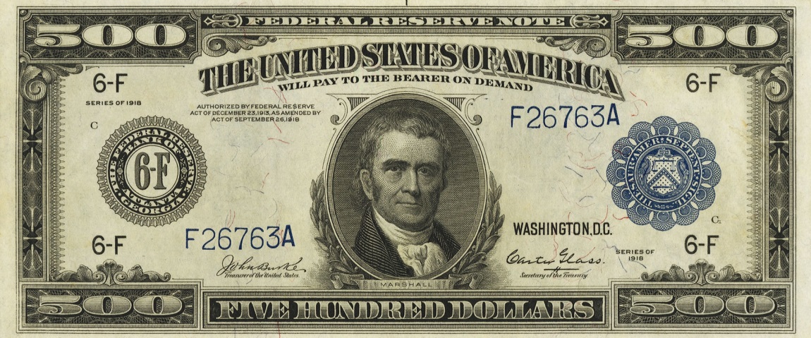 Front of United States p364: 500 Dollars from 1918