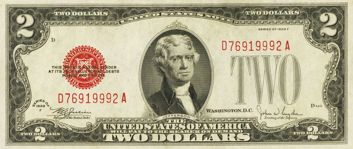 Front of United States p378f: 2 Dollars from 1928