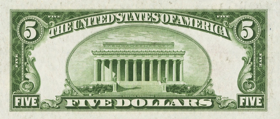 Back of United States p379d: 5 Dollars from 1928