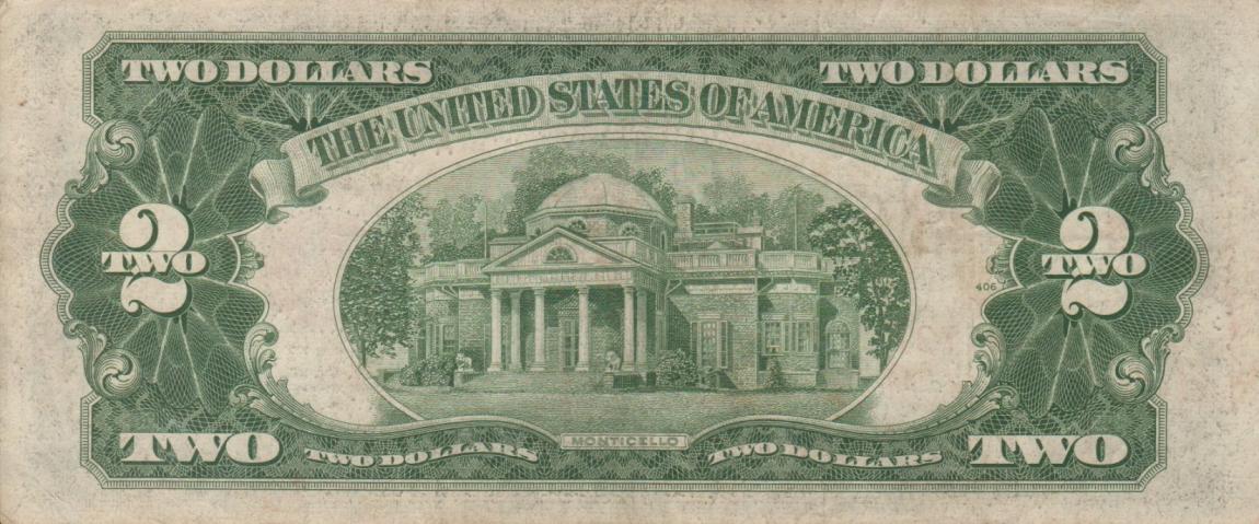 Back of United States p380b: 2 Dollars from 1953