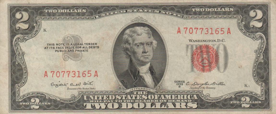 Front of United States p380b: 2 Dollars from 1953