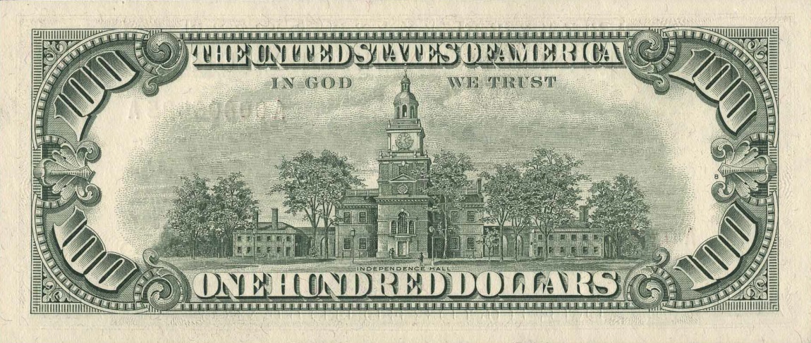 Back of United States p384b: 100 Dollars from 1966