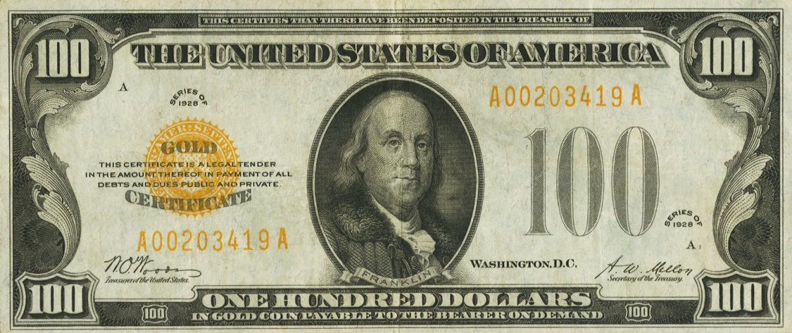 Front of United States p403: 100 Dollars from 1928