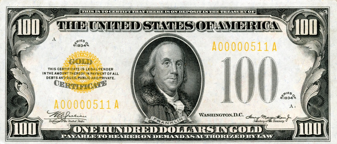 Front of United States p408: 100 Dollars from 1934