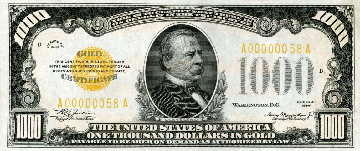 Front of United States p409: 1000 Dollars from 1934