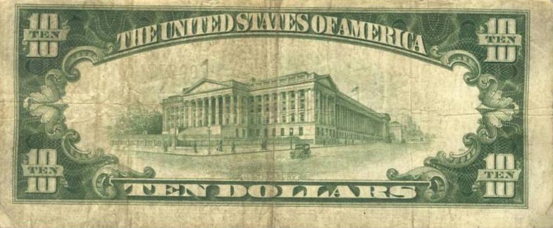 Back of United States p415a: 10 Dollars from 1934