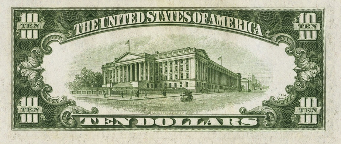 Back of United States p415b: 10 Dollars from 1934