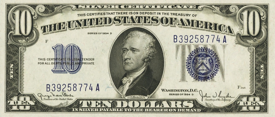 Front of United States p415d: 10 Dollars from 1934