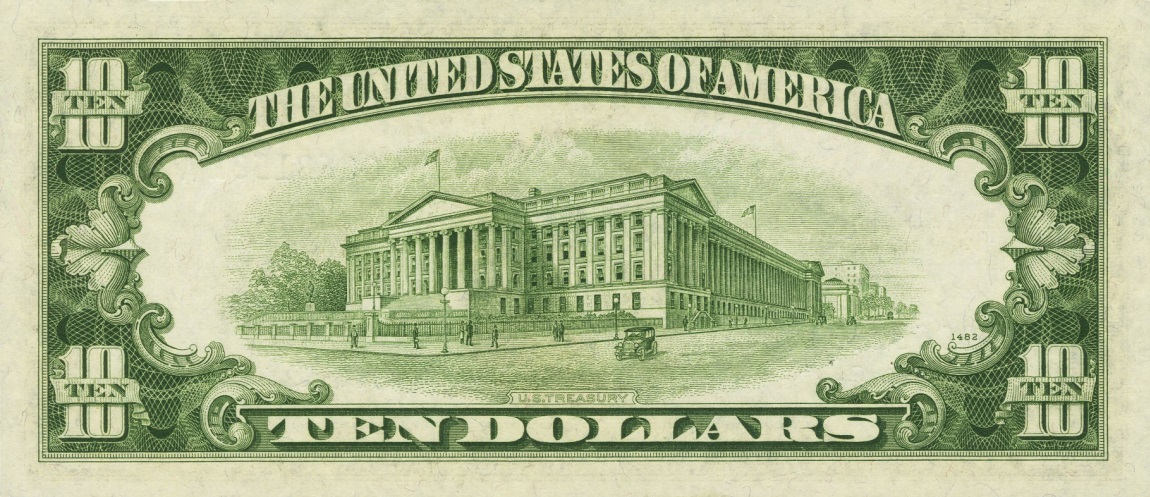 Back of United States p418a: 10 Dollars from 1953