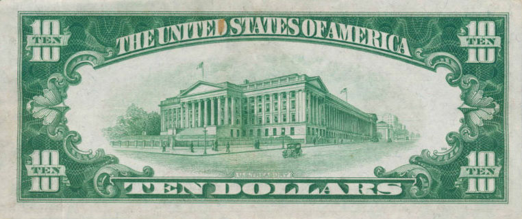 Back of United States p421b: 10 Dollars from 1928