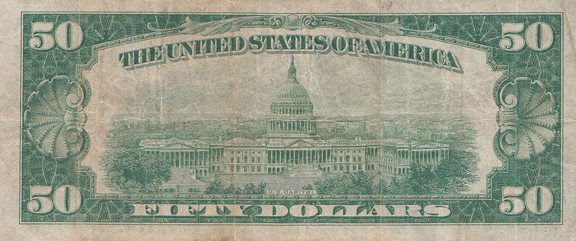 Back of United States p423a: 50 Dollars from 1928