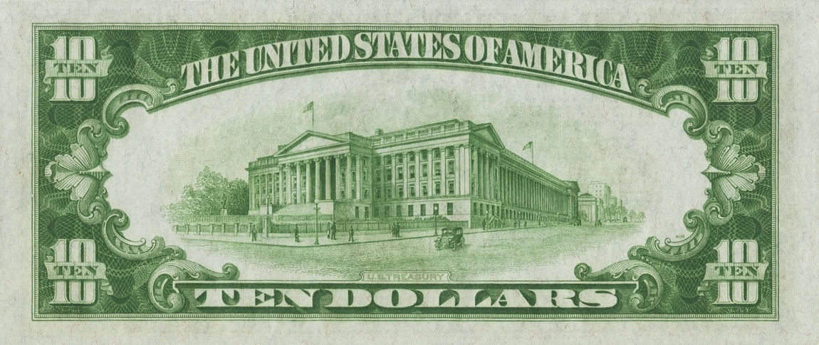 Back of United States p430L: 10 Dollars from 1934