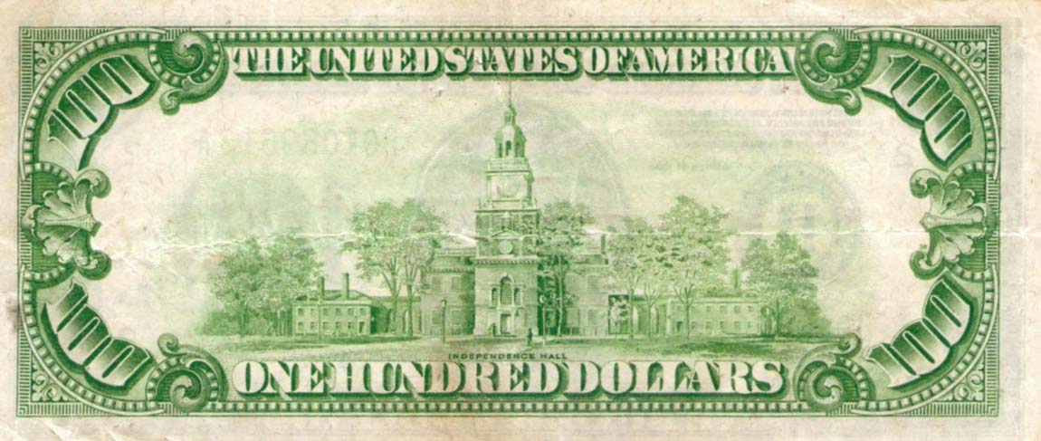 Back of United States p433L: 100 Dollars from 1934
