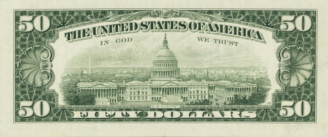 Back of United States p453c: 50 Dollars from 1969