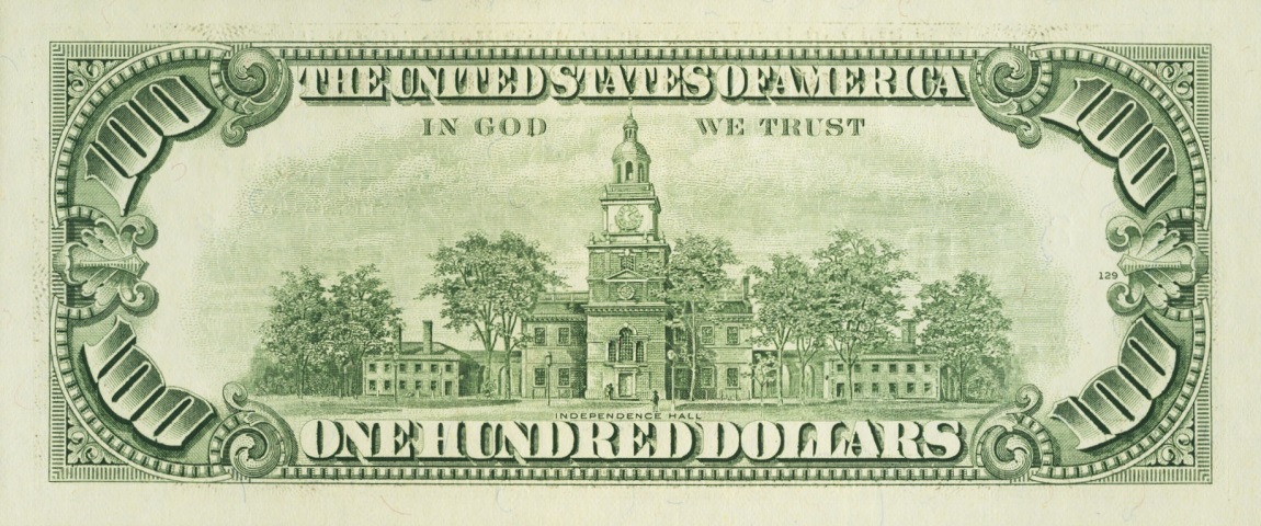 Back of United States p485: 100 Dollars from 1988
