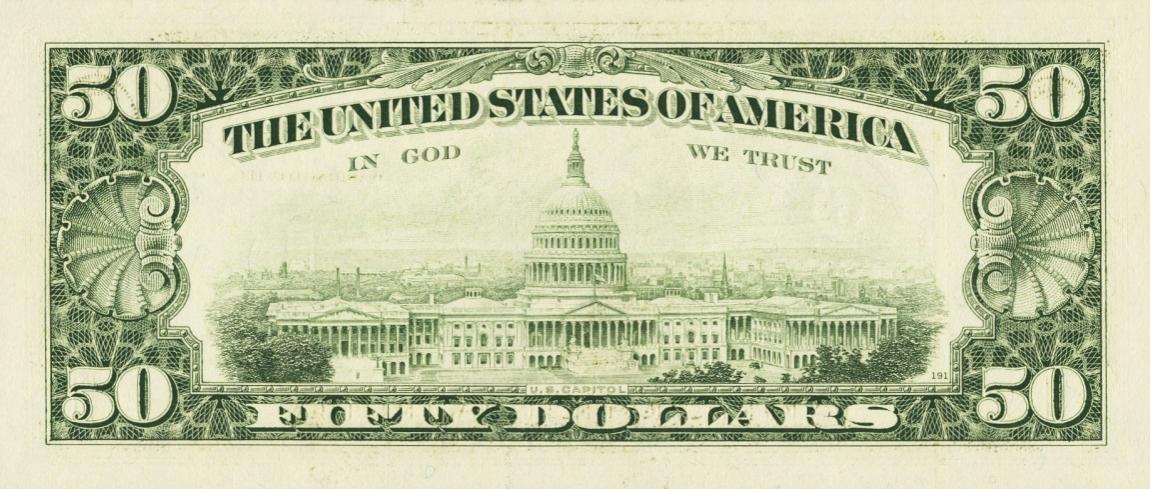 Back of United States p488: 50 Dollars from 1990