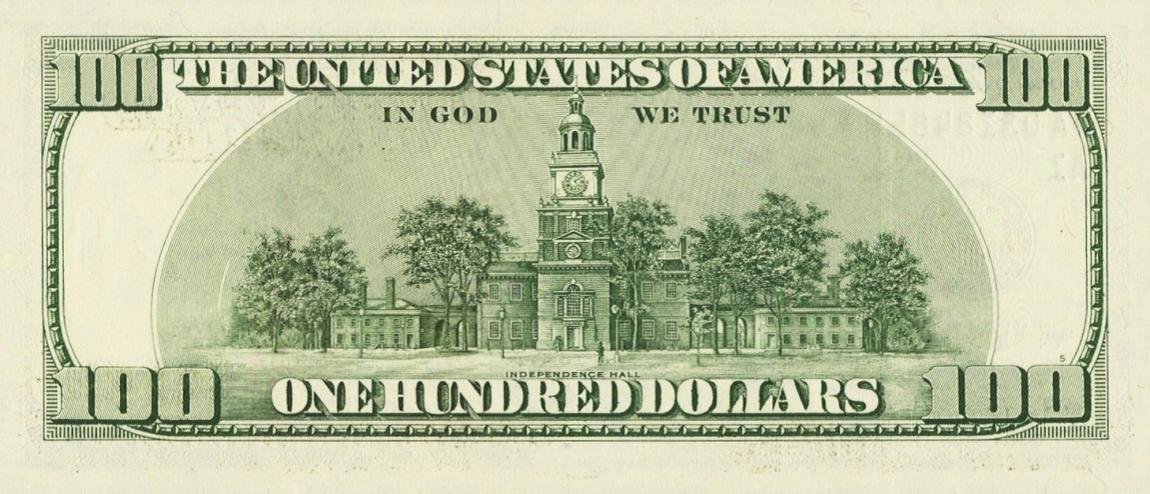 Back of United States p508: 100 Dollars from 1999