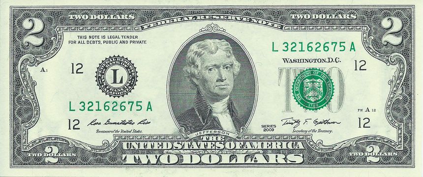 Front of United States p530A: 2 Dollars from 2009
