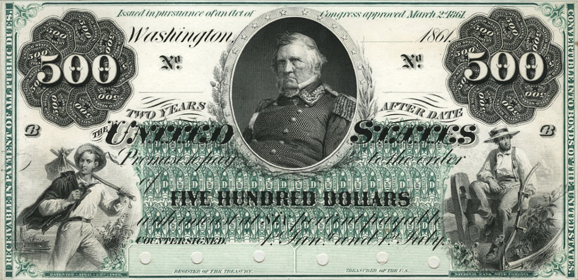 Front of United States p63: 500 Dollars from 1861