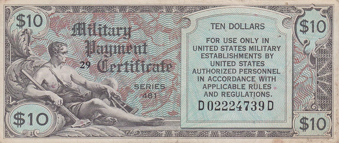 Front of United States pM28a: 10 Dollars from 1951