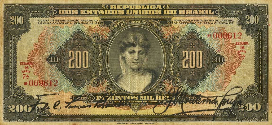 Front of Brazil p107a: 200 Mil Reis from 1926
