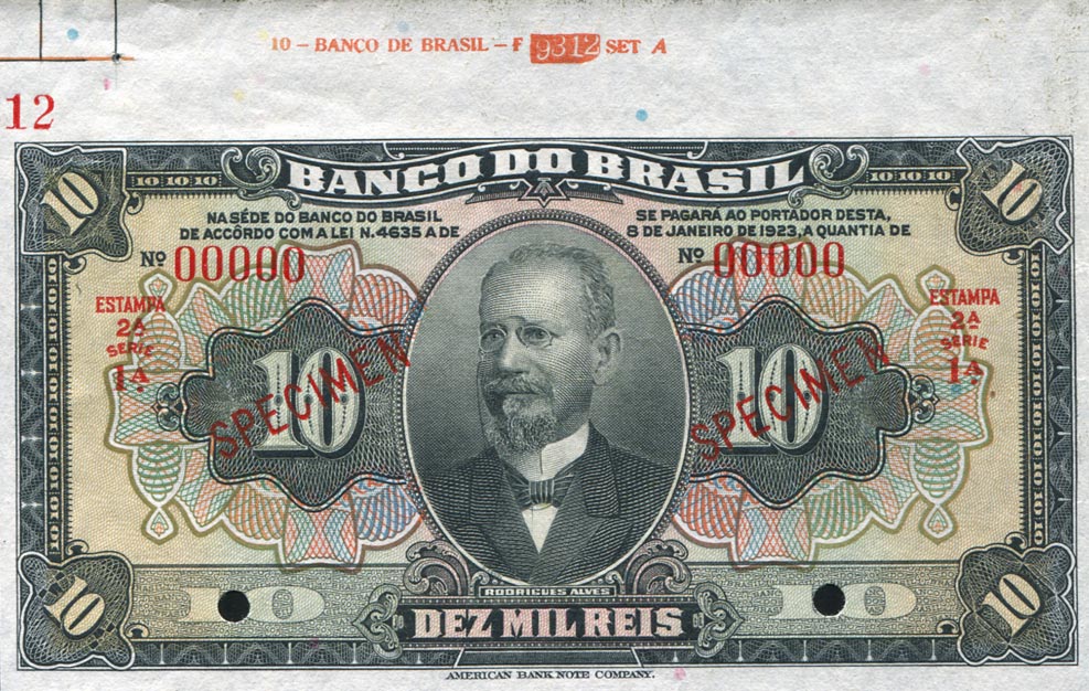 Front of Brazil p115s: 10 Mil Reis from 1923