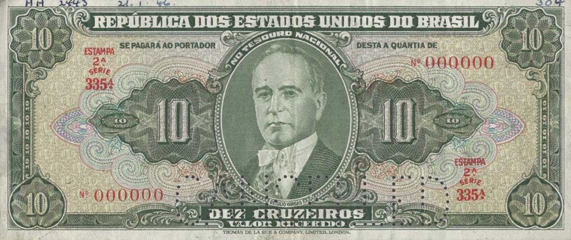 Front of Brazil p143s: 10 Cruzeiros from 1950