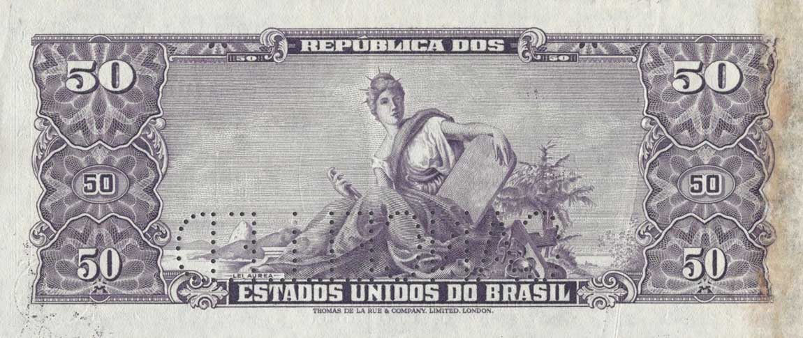 Back of Brazil p145s: 50 Cruzeiros from 1949