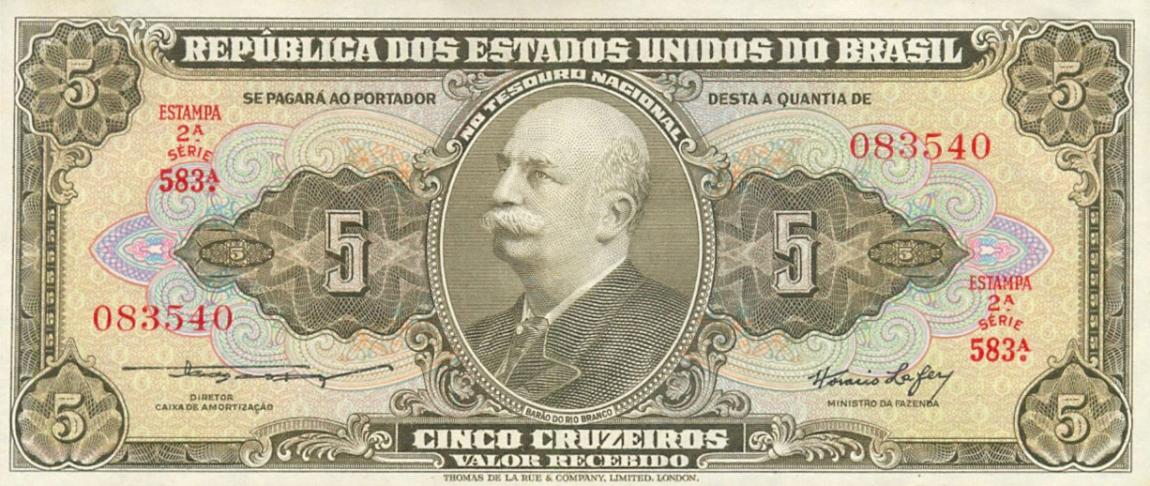 Front of Brazil p158a: 5 Cruzeiros from 1953
