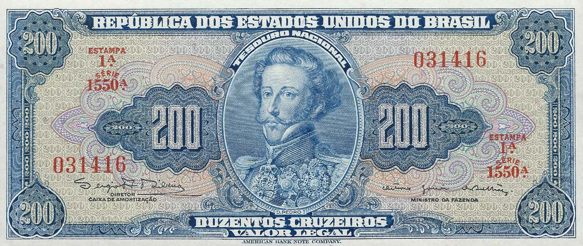Front of Brazil p171c: 200 Cruzeiros from 1964