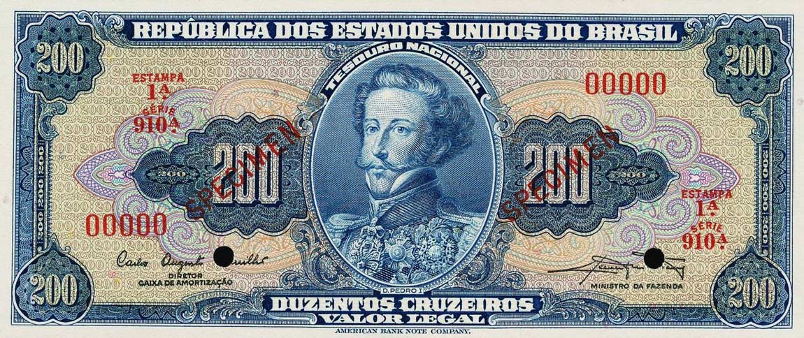 Front of Brazil p171s: 200 Cruzeiros from 1961