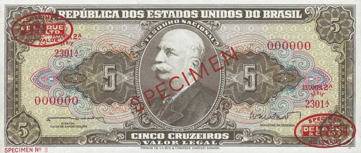 Front of Brazil p176s: 5 Cruzeiros from 1962