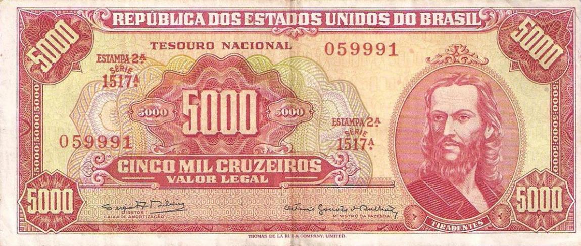 Front of Brazil p182c: 5000 Cruzeiros from 1964