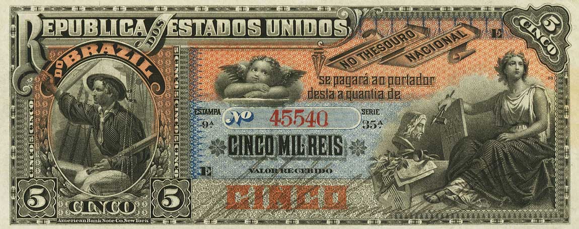 Front of Brazil p18a: 5 Mil Reis from 1890