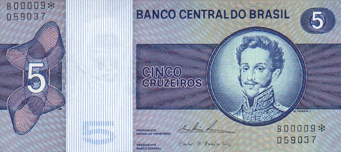 Front of Brazil p192c: 5 Cruzeiros from 1974