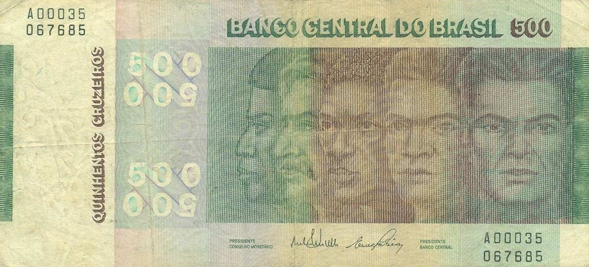 Front of Brazil p196a: 500 Cruzeiros from 1972