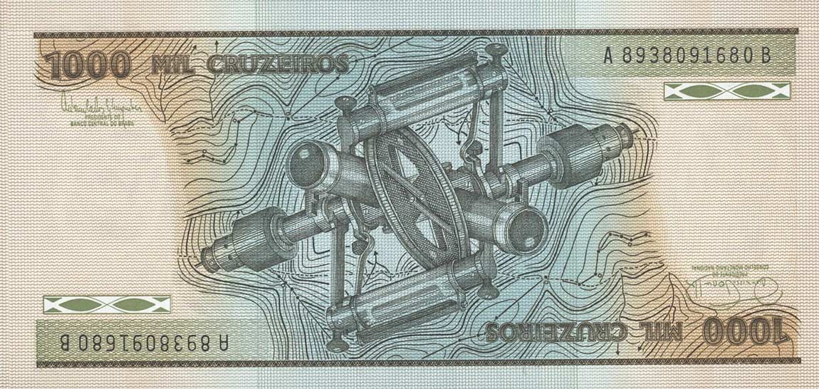 Back of Brazil p201c: 1000 Cruzeiros from 1985