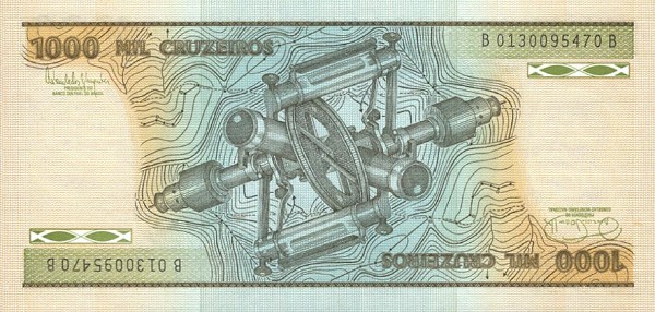Back of Brazil p201d: 1000 Cruzeiros from 1986