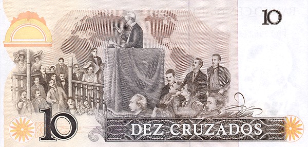 Back of Brazil p209b: 10 Cruzados from 1987