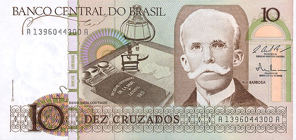 Front of Brazil p209b: 10 Cruzados from 1987