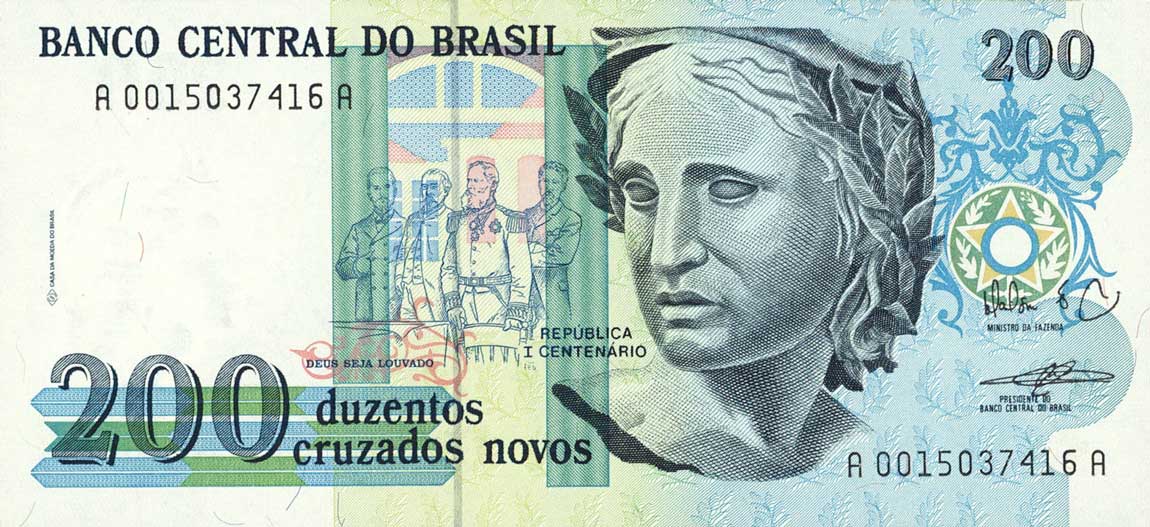 Front of Brazil p221a: 200 Cruzados Novos from 1989