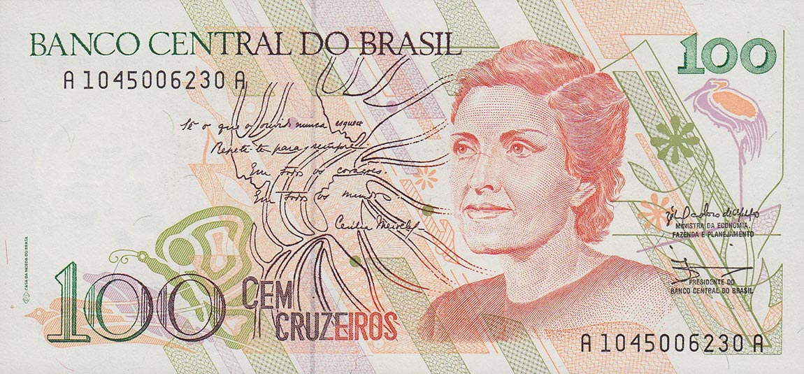 Front of Brazil p228a: 100 Cruzeiros from 1990