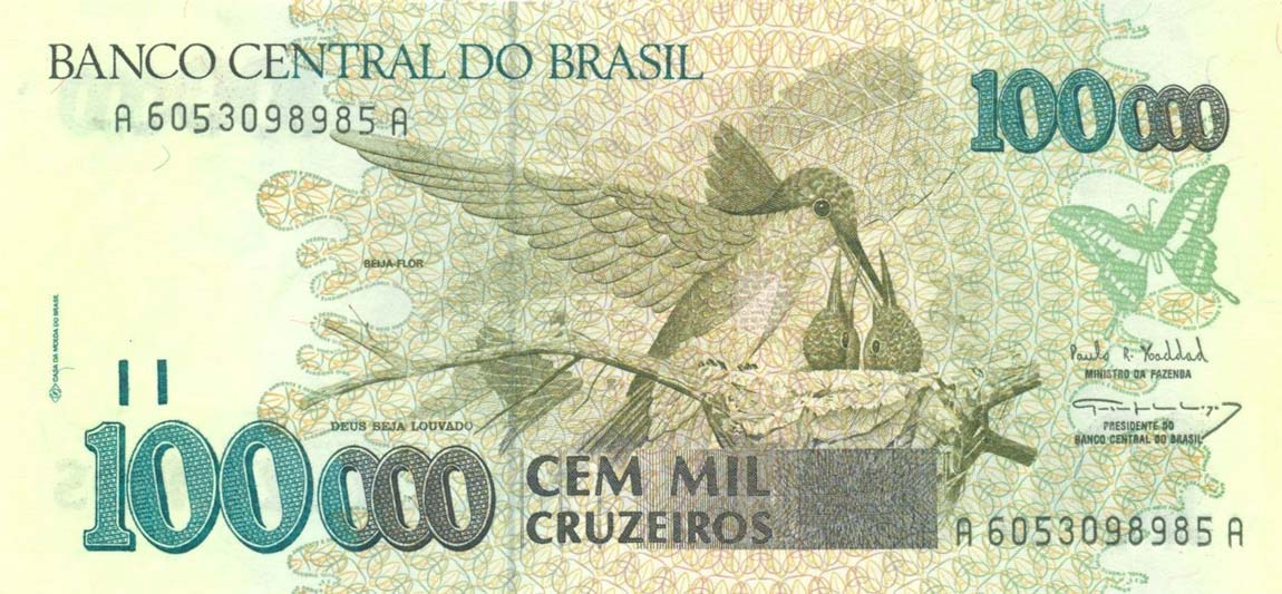 Front of Brazil p235b: 100000 Cruzeiros from 1993