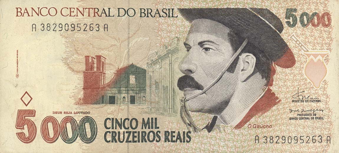 Front of Brazil p241: 5000 Cruzeiro Real from 1993