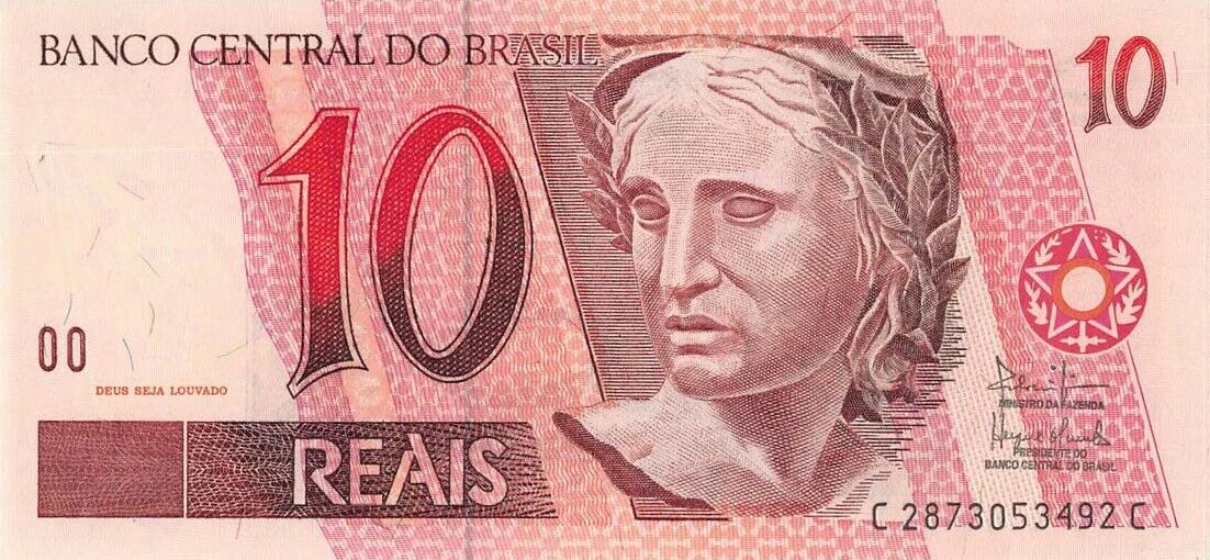 Front of Brazil p245Ag: 10 Reais from 1997