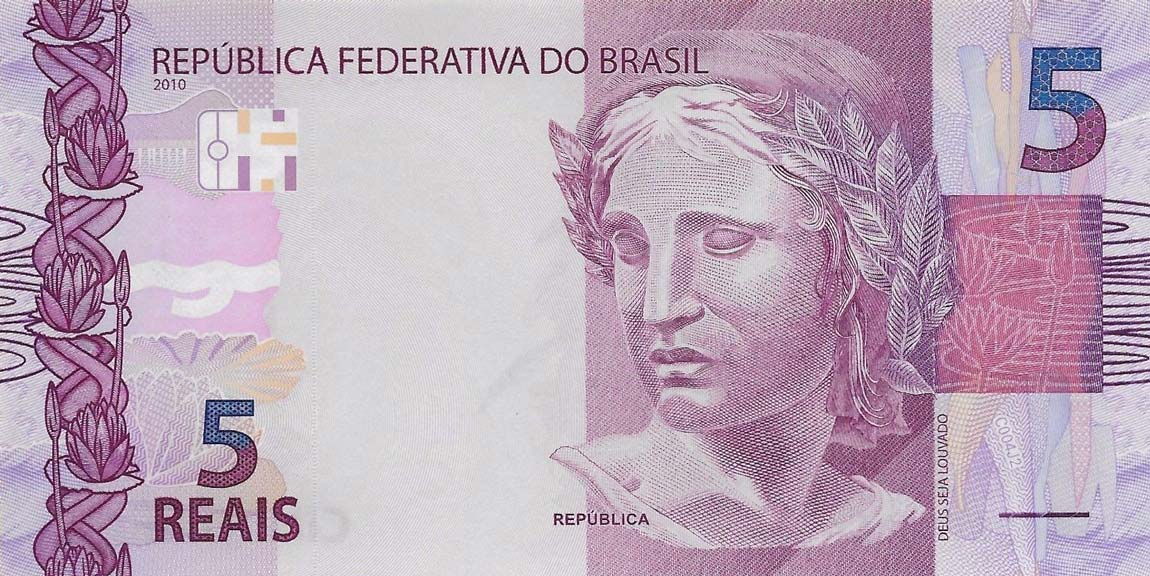 Front of Brazil p253b: 5 Reais from 2010