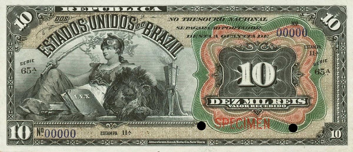 Front of Brazil p33s: 10 Mil Reis from 1907